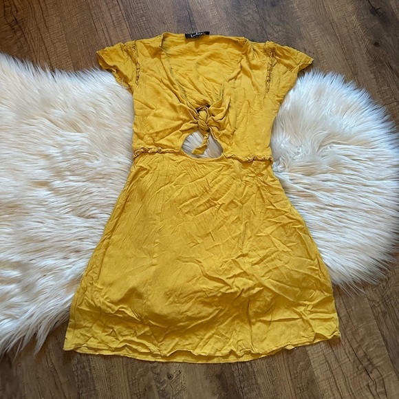 LULU’S Seaport Mustard Yellow Tie-Front Mini Dress - Picture 4 of 6